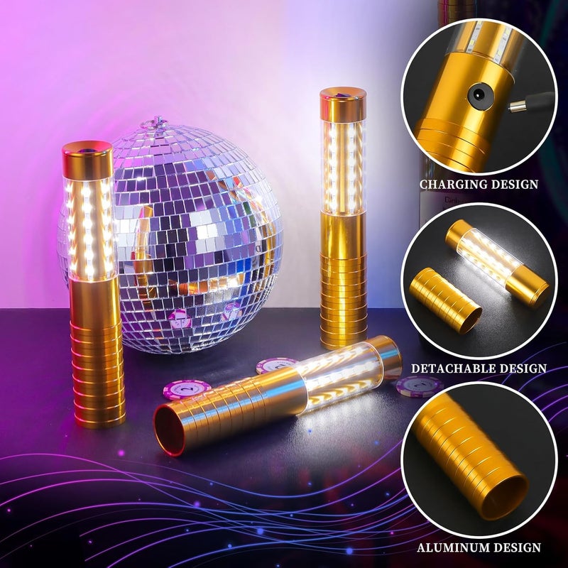 TTLYUGN 4 Pieces LED Strobe Baton Light Rechargeable Bottle Service Sparklers Stick Reusable Champagne Bottle Handheld LED for Club Stage Nightclub Party Concert Event Bar Outdoor - Gold - Image 4